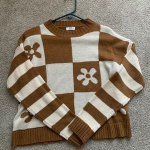 Ardene Brown Striped and Flowered Sweater